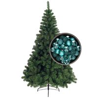 Bellatio Decorations kunst kerstboom 180 cm met kerstballen turquoise blauw - Kunstkerstboom - thumbnail