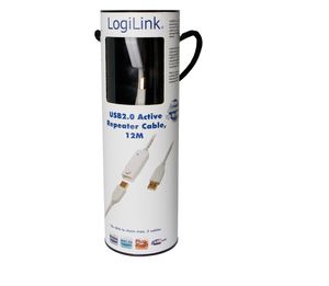 LogiLink USB-kabel USB 2.0 USB-A stekker, USB-A bus 12.00 m Wit Vergulde steekcontacten, UL gecertificeerd UA0092