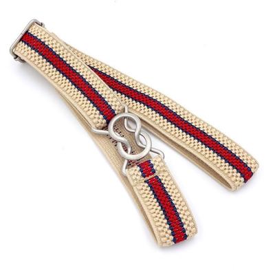 Candy-gekleurde 8-karakter clasp elastische gevlochten riem voor kinderen (beige rode streep)