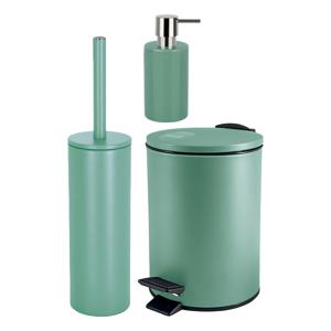 Badkamer accessoires set - WC-borstel/pedaalemmer/zeeppompje - metaal/keramiek - salie groen