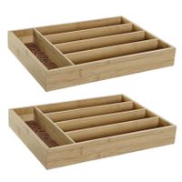 2x stuks bamboe houten bestekbakken/lades met patroontje in de vakjes 35.5 x 25.5 x 5 cm