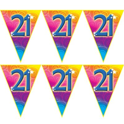 2x stuks verjaardag thema 21 jaar geworden feest vlaggenlijn van 5 meter