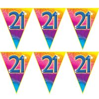 2x stuks verjaardag thema 21 jaar geworden feest vlaggenlijn van 5 meter - thumbnail