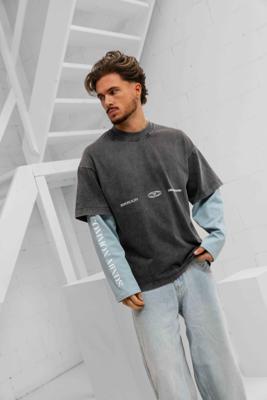 Jorcustom Uncommon Minds Double Layered Longsleeve T-Shirt Heren Donkergrijs/Lichtblauw - Maat S - Kleur: LichtblauwDonkergrijs | Soccerfanshop