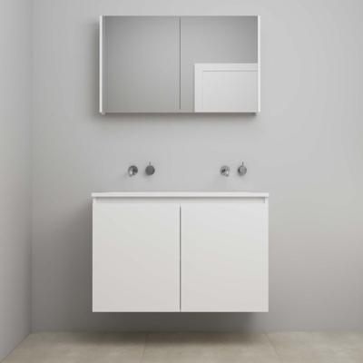 On-Line Badkamermeubelset - 100 cm - Bouwpakket - Greeploos 2 Deuren - Acryl Wastafel - zonder Kraangat - Spiegelkast - Hoogglans Wit