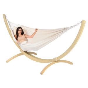 Hangmat met Standaard Tweepersoons 'Wood & Comfort' White - Wit / Ecru - Tropilex ®