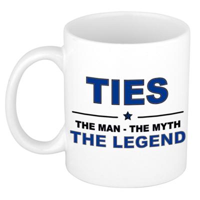 Ties cadeau mok - man myth legend - naam koffiemok / beker - wit en blauw - 300 ml