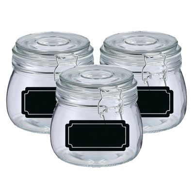 Weckpotten/inmaakpotten - 4x - 500 ml - glas - met beugelsluiting - incl. etiketten