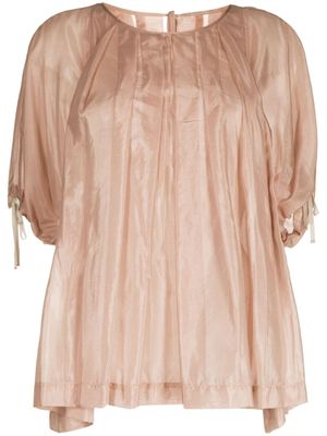Shanshan Ruan blouse plissée à manches courtes - Marron