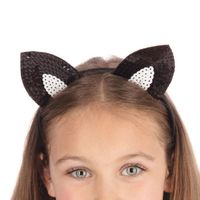 Verkleed diadeem katten oren - zwart - pailletten - voor kinderen Verkleed diadeem katten oren - zwart - pailletten - voor kinderen