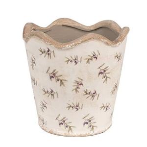 Clayre & Eef Bloempot Binnen Ø 19x18 cm Beige Blauw Keramiek Olijven