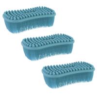 Schoonmaak afwas pannen/schalen spons - 3x - silicone- 2 zijdig - blauw - 14 x 7 cm