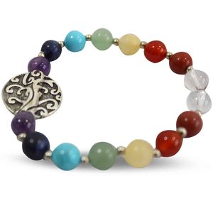 Edelsteen Armband 7 Chakras met Tree of Life Elastisch