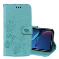 Rose reliëf horizontale Flip PU lederen case voor iPhone XR met houder & kaartsleuven & portemonnee (groen)