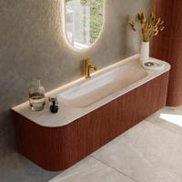 Badmeubel Mondiaz Kurve-Dlux | 160 cm | Meubelkleur Ruby | Wastafelkleur Meli | Solid surface | Wasbak midden spoelbak | 1 kraangat