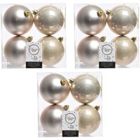 12x Kunststof kerstballen glanzend/mat Licht parel/champagne 10 cm kerstboom versiering/decoratie   -