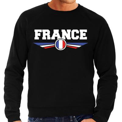 Frankrijk land thema sweater - met vlag kleuren - zwart - heren - Supporters trui - lange mouwen