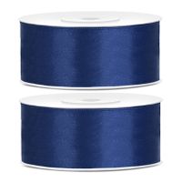 2x Hobby/decoratie donkerblauwe satijnen sierlinten 2,5 cm/25 mm x 25 meter