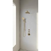 Regendoucheset Inbouw Brauer Gold Edition Thermostatisch 20 cm met Gebogen Wandarm, Glijstang en Handdouche 3-Standen Losse Stopkranen Geborsteld Goud