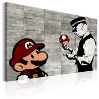Schilderij - Mario en politieagent op beton , Banksy , betonlook