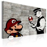 Schilderij - Mario en politieagent op beton , Banksy , betonlook - thumbnail