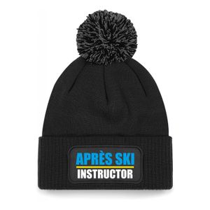 Wintersport muts met pompom - Apres Ski instructor - zwart - one size - unisex - Apres ski beanie