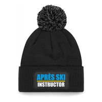 Wintersport muts met pompom - Apres Ski instructor - zwart - one size - unisex - Apres ski beanie