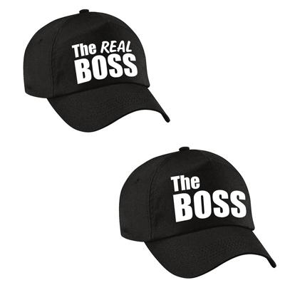 The Boss en The real boss petjes cadeau - caps zwart - mannen en vrouwen - bruiloft / huwelijk