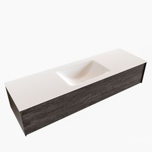 Badkamermeubel BWS Madrid Dark Brown 150x45x30 cm Mat Witte Solid Surface Wastafel (1 kraangat)