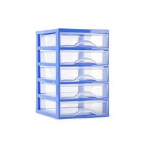 Ladeblokje/bureau organizer 5x lades - blauw/transparant - L18 x B21 x H28 cm - plastic - thumbnail