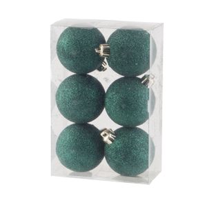 6x stuks kunststof glitter kerstballen donkergroen 6 cm