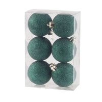 6x stuks kunststof glitter kerstballen donkergroen 6 cm - thumbnail