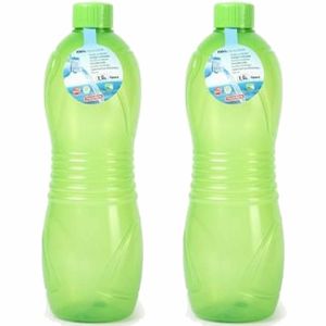 Plasticforte Drinkfles/waterfles/bidon - 2x - 1500 ml - transparant/groen - kunststof - Drinkflessen