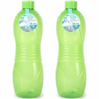 Plasticforte Drinkfles/waterfles/bidon - 2x - 1500 ml - transparant/groen - kunststof - Drinkflessen - thumbnail