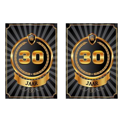 Verjaardag deurposter - 2x - 30 jaar - goud - 59 x 42 cm - leeftijd feestartikelen