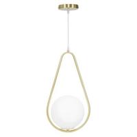 Mauro Ferretti Glamy Drop Hanglamp in goud metaal met glazen bol wit