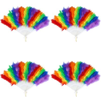 Spaanse hand waaier - 4x - Pride/regenboog thema kleuren - kunststof - 45 x 27 cm