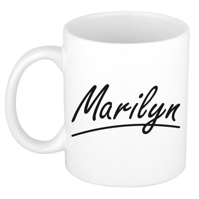 Marilyn Naam koffiemok - beker - met sierlijke letters - wit - 300 ml - Cadeau - Dames