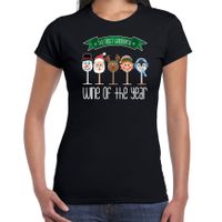 Fout kersttrui t-shirt voor dames - Kerst wijn glazen - zwart - drank/wine