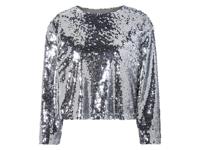 esmara Dames top met pailletten (Zilver, XS (32/34))