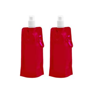 Drinkfles/bidon - 4x - rood - navulbaar - opvouwbaar met haak - 400 ml - festival/outdoor