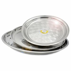 B-Home serveerschalen/dienbladen set - plat - rond - zilver - rvs - Dia 30/35/40 cm - voedsel server