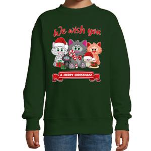 Kersttrui/sweater voor jongens/meisjes - we wish you - groen - Kerst poesjes