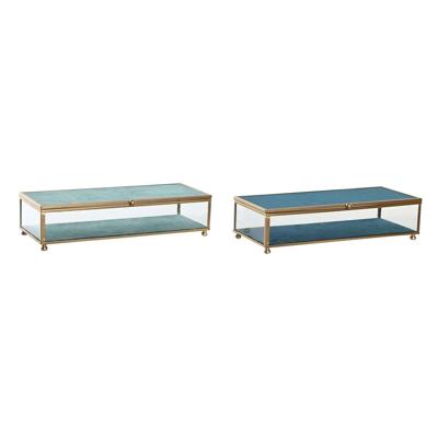 Doos-Juwelenkistje DKD Home Decor Kristal Metaal Turkoois Hemelsblauw 25 x 10 x 5 cm (2 Stuks)