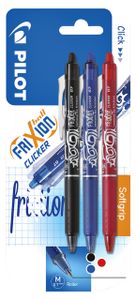 Pilot FriXion Ball Clicker Intrekbare pen met clip Zwart, Blauw, Rood 3 stuk(s)