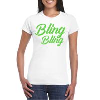 Verkleed T-shirt voor dames - bling - wit - groen glitter - glitter and glamour - carnaval/themafees