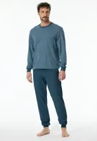 Heren lange pyjama - Comfort - 181156 - Lblw - Blauwe 100% katoenen mannen pyjama