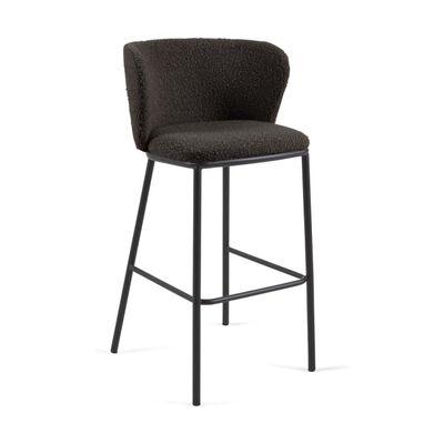 Kave Home Ciselia barkruk H75 bouclé Zwart poot zwart