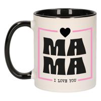 Cadeau koffie/thee mok voor mama - zwart/roze - ik hou van jou - keramiek - Moederdag   -