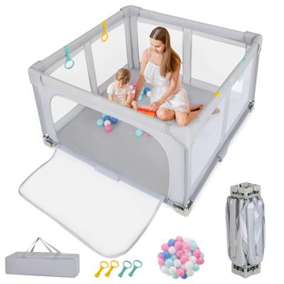 Vouwbare Babyloopstall met 50 Ballen & 4 Handvatten & Ritsdeur Looprek Speelrek Grijs